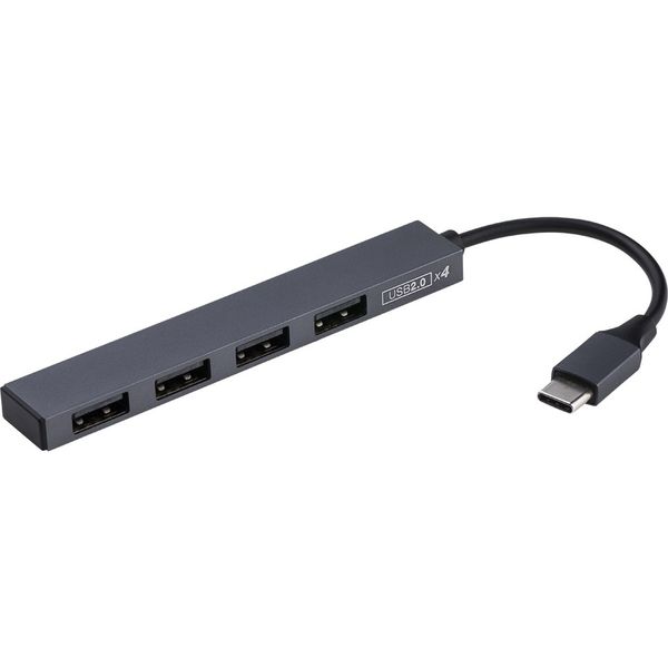 ナカバヤシ アルミ極薄USBハブ【STIX】 USB2.0 Type-C変換4ポートハブ  