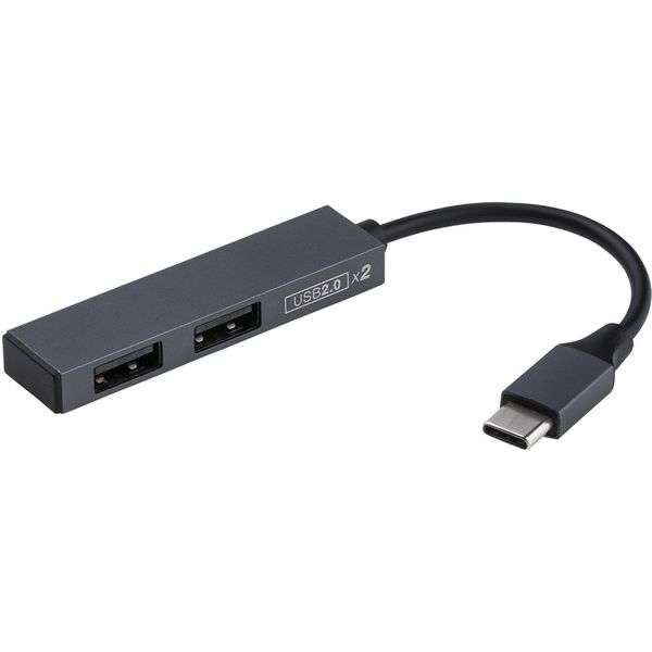 ナカバヤシ アルミ極薄USBハブ【STIX】　USB2.0 Type-C変換2ポートハブ/グレー UH-C2482GY 1個（直送品）