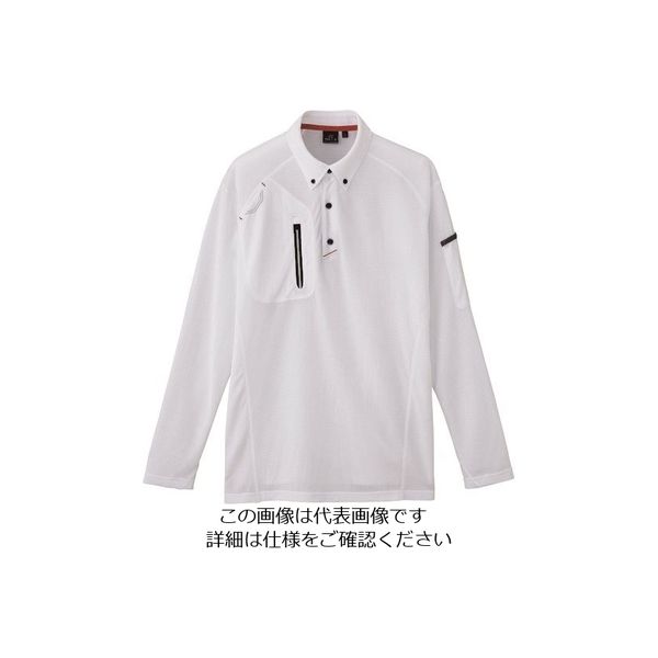 アイトス 長袖ボタンダウンポロシャツ(男女兼用) ホワイト L 10604-001-L 1着 145-0508（直送品）