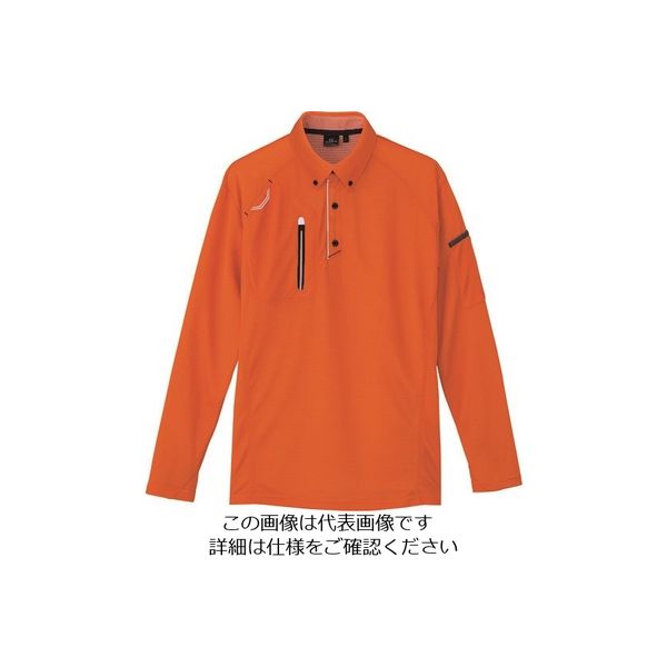 アイトス 長袖ボタンダウンポロシャツ(男女兼用) オレンジ L 10604-163-L 1着 144-8895（直送品）