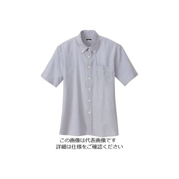 アイトス レディース半袖オックスボタンダウンシャツ サックスストライプ M 7873-107-M 1着 144-4199（直送品）