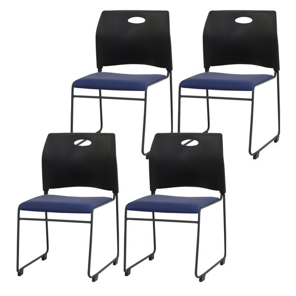 Netforce ミーティングチェア 4脚セット スタッキングチェア 会議用椅子 ループ脚 取っ手付き 完成品 軽量 RAP ブラック×ネイビー（直送品）