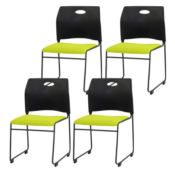 Netforce ミーティングチェア 4脚セット スタッキングチェア 会議用椅子 ループ脚 取っ手付き 完成品 軽量 RAP ブラック×グリーン（直送品）