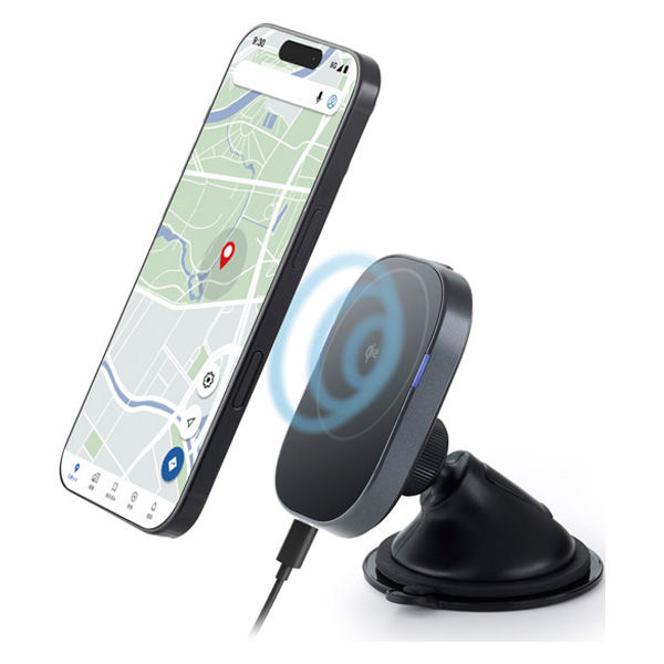 ワイヤレス充電器 Qi2 車用 マグネット スマホホルダー 15W ゲル吸盤 黒 EC-QC12BK エレコム 1個（直送品）