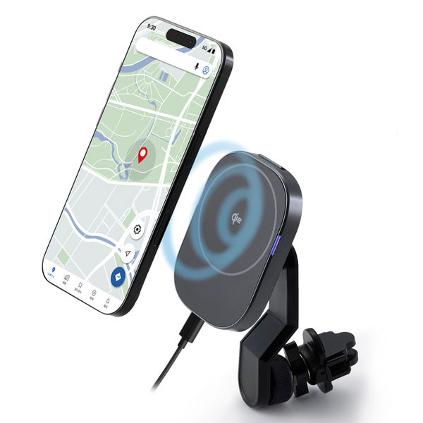 ワイヤレス充電器 Qi2 車用 マグネット スマホホルダー 15W エアコンクリップ 黒 EC-QC13BK エレコム 1個（直送品）