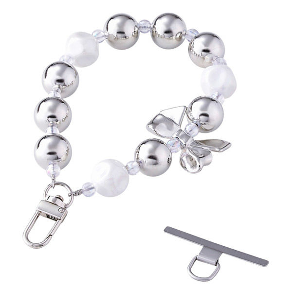 スマホストラップ 大玉ビーズ ハンドストラップ 手首 落下防止 おしゃれ シルバー P-STHBESV エレコム 1個（直送品）