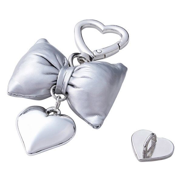 スマホチャーム リボン ストラップ 強力粘着 ハート型チャームホルダー付 シルバー P-STKHBERSV エレコム 1個（直送品）