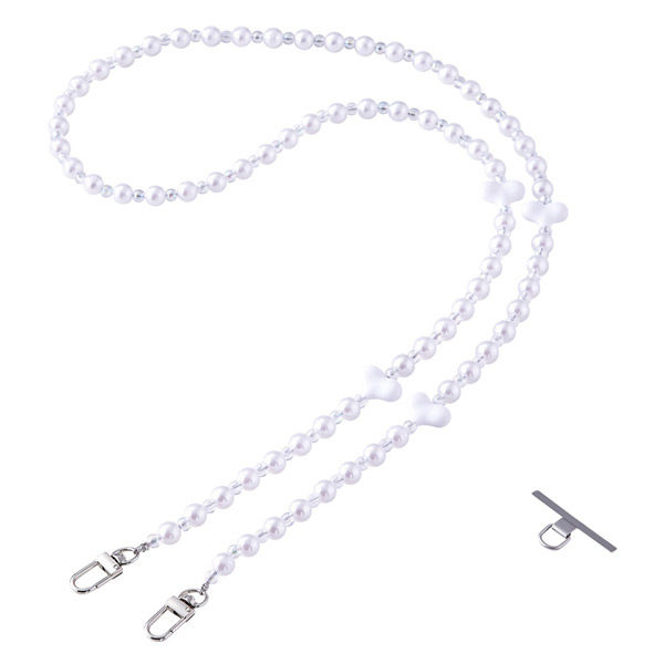 スマホストラップ ハートパールビーズ ショルダー 首掛け おしゃれ ホワイト P-STSDH1BEPALWH エレコム 1個（直送品）