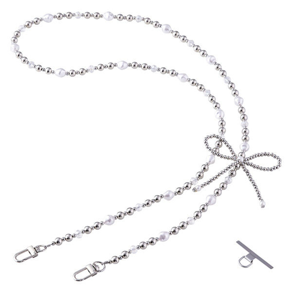 スマホストラップ リボンパールビーズ ショルダー 首掛け おしゃれ シルバー P-STSDH1BERSV エレコム 1個（直送品）