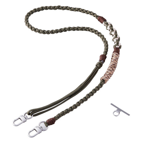 スマホストラップ 編みロープタイプ ショルダー 首掛け 長さ調整可 落下防止 カーキ P-STSDH1KNKH エレコム 1個（直送品）