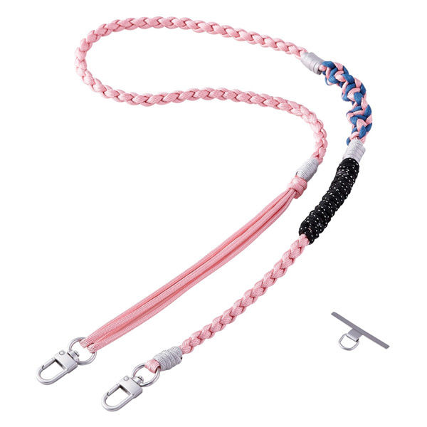 スマホストラップ 編みロープタイプ ショルダー 首掛け 長さ調整可 落下防止 ピンク P-STSDH1KNPN エレコム 1個（直送品）