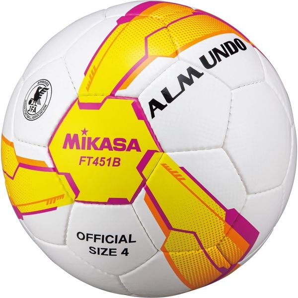 ミカサ サッカー4号（小学生）検定球手縫い ALMUNDO 黄/ピンクFT451B-YP　2個（直送品）