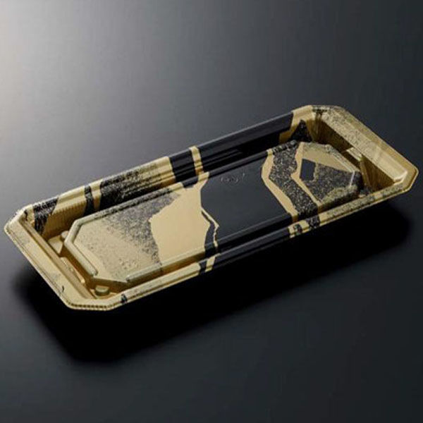 中央化学 寿司容器 HS澄板24-11 金継BK-BK 身 00650784 1ケース(800個(50個×16))（直送品）