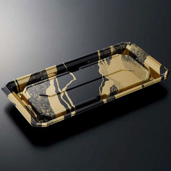 中央化学 寿司容器 HS澄板28-14 金継BK-BK 身 00650786 1ケース(400個(50個×8))（直送品）