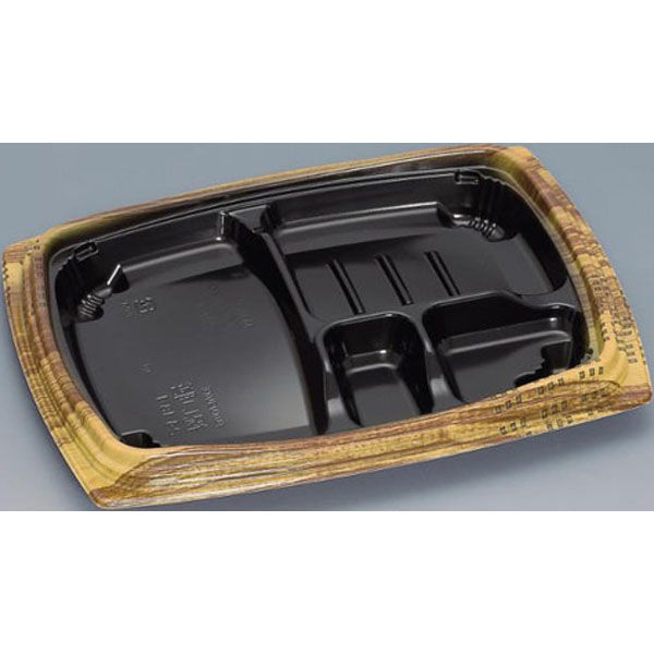 福助工業 弁当容器 祝い膳24-18-1H 木目内黒 00267589 1ケース(800個(50個×16))（直送品）