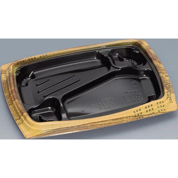 福助工業 弁当容器 祝い膳24-18-2H 木目内黒 00267590 1ケース(800個(50個×16))（直送品）