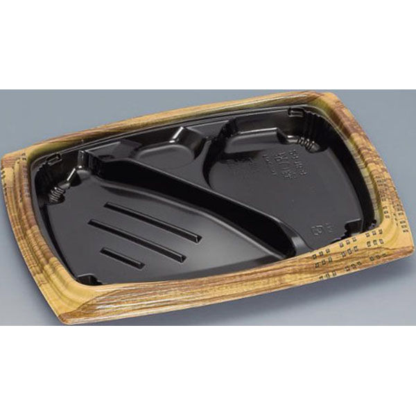 福助工業 弁当容器 祝い膳24-18-4H 木目内黒 00267592 1ケース(800個(50個×16))（直送品）