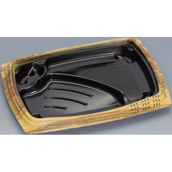 福助工業 弁当容器 祝い膳24-18-3H 木目内黒 00267591 1ケース(800個(50個×16))（直送品）