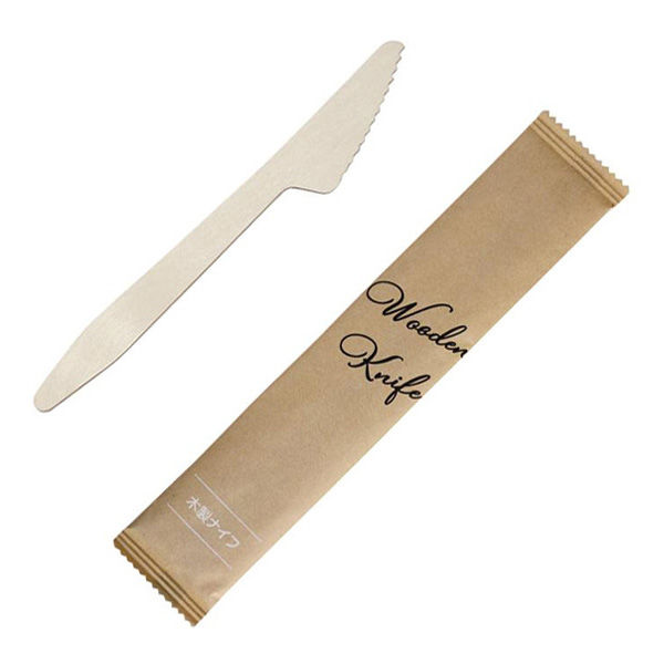 旭創業 カトラリー 木製ナイフ165 紙個包装クラフト 00795141 1ケース(3000個(100個×30))（直送品）