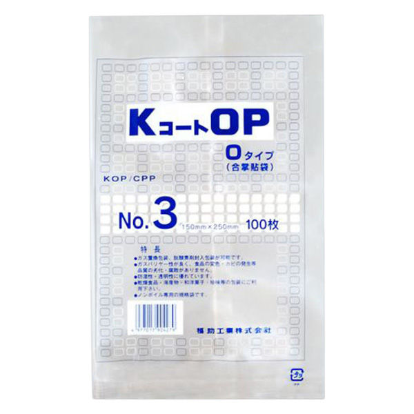 福助工業 合掌袋 KコートOP Oタイプ No.3 0716324 1ケース(3000個(100個×30))（直送品）