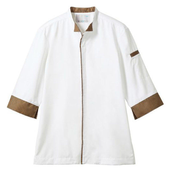 住商モンブラン 調理衣 調理コート 兼用 7分袖 白/ブラウンチェック 袖ネット付 S 2-687_S 1袋(1個)（直送品）