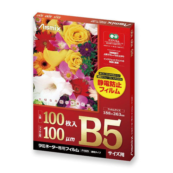 アスカ ラミネートフィルム B5サイズ 100μ 100枚 F1025 1ケース(10個(1個×10))（直送品）