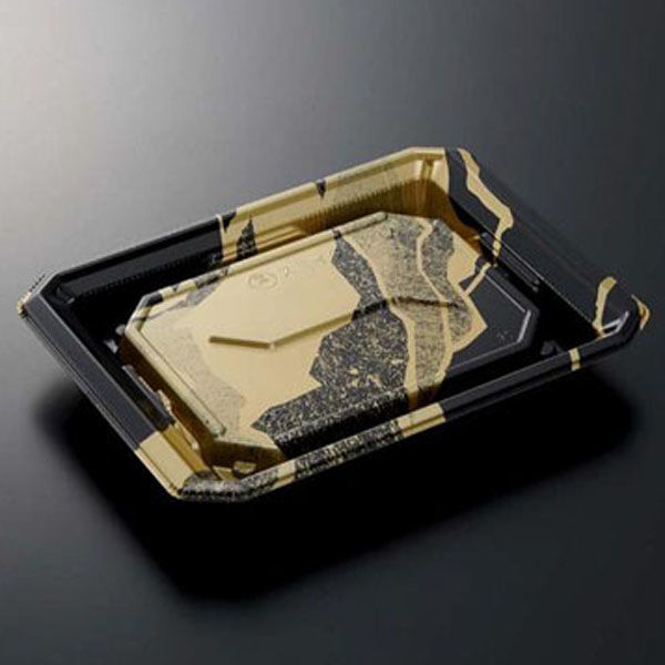 中央化学 寿司容器 HS澄板18-14 金継BK-BK 身 00650782 1袋(50個)（直送品）