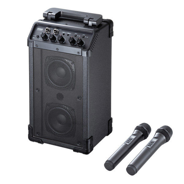 SANWA SUPPLY ワイヤレスマイク付き拡声器スピーカー ワイヤレスで二人同時に話せる、ワイヤレスマイク付き拡声器