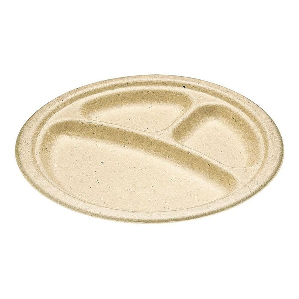 ダイモン ムギ・タケ プレート 三仕切(50枚入)23cm AGM-12 1枚(50枚) 67-5740-60（直送品）