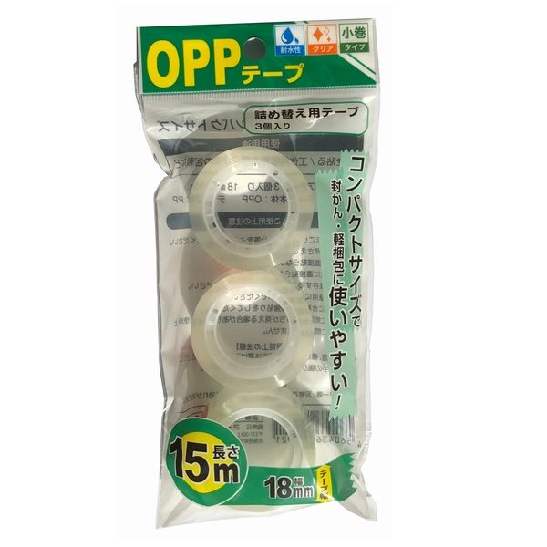 アイ・エス ＯＰＰテープ　ミニテープカッター用　詰め替え用テープ　幅18mm　長さ15m［3個入り］　12個セット（直送品）