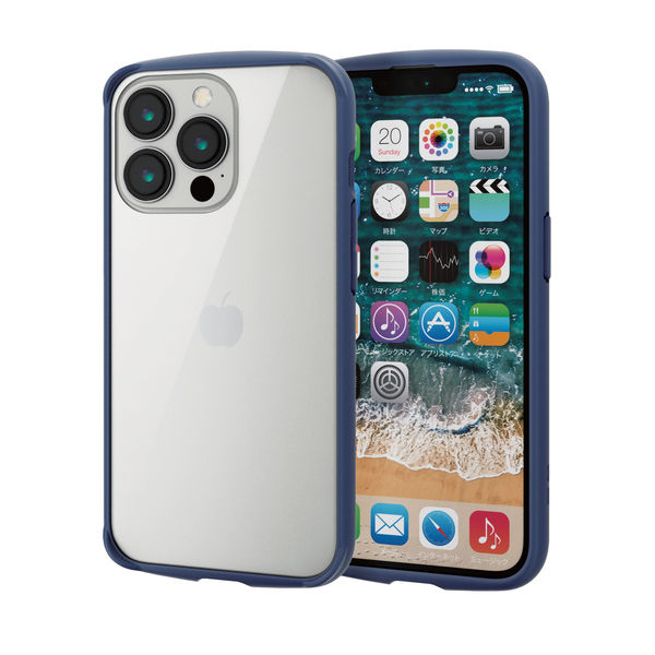 iPhone13 Pro ケース ハイブリッドケース 軽量 背面ガラス ネイビー PM-A21CTSLFCGNV エレコム 1個（直送品）
