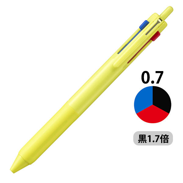 ジェットストリーム3色ボールペン　0.7mm　黒インク70％増量タイプ　レモンイエロー　1本
