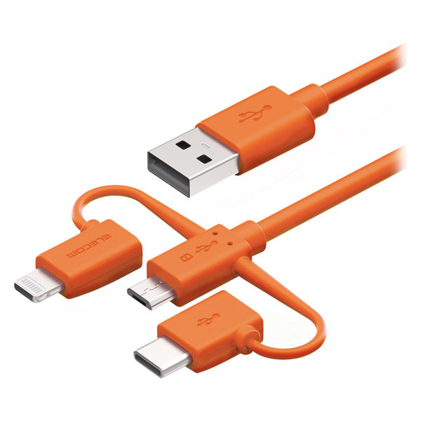 エレコム USBケーブル/3in1/microB+USB-C+Lightning/2m MPA-BAMBLC20DR