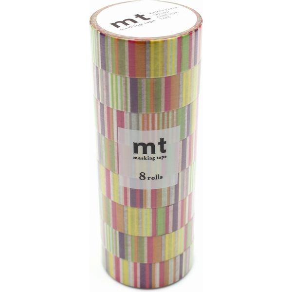 カモ井加工紙 mt マスキングテープ 8P（8巻セット）マルチボーダー・ビビッド [幅15mm×7m] MT08D285R 1個