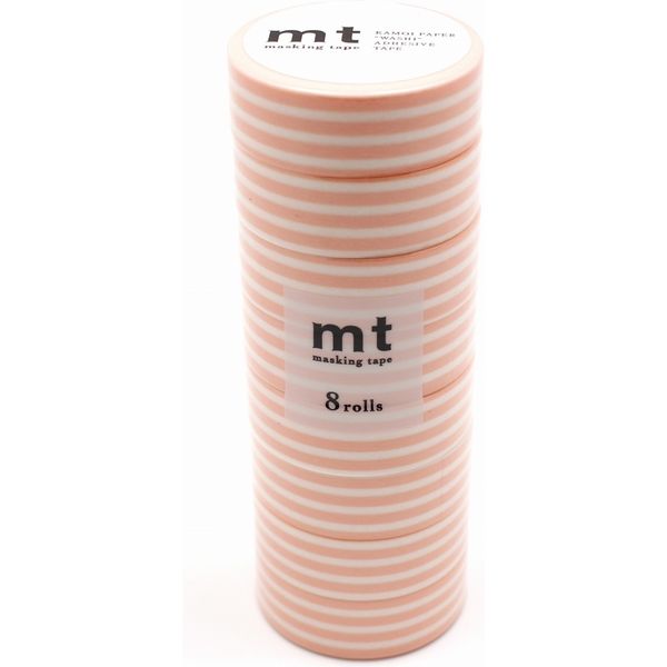 mt マスキングテープ 8P（8巻セット）ボーダー・ピーチクリーム [幅15mm×7m] MT08D381R 1個 カモ井加工紙（直送品）