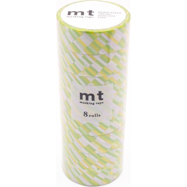 mt マスキングテープ 8P（8巻セット）ブロックストライプ・グリーン [幅15mm×7m] MT08D439 1個 カモ井加工紙（直送品）