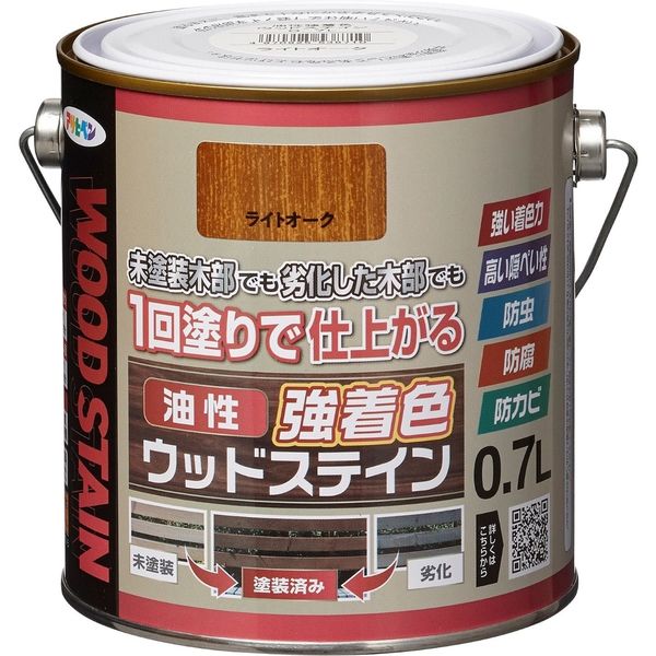 アサヒペン 油性強着色ウッドステイン 0.7L ライトオーク 9018804 1缶（直送品）