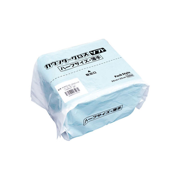 パックスタイル PSカウンタークロスソフト ハーフサイズ 薄手 ブルー 00535808 1包(100枚)（直送品）