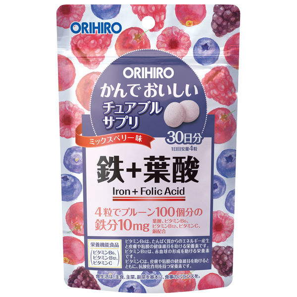 オリヒロ かんでおいしいチュアブルサプリ 鉄+葉酸 120粒