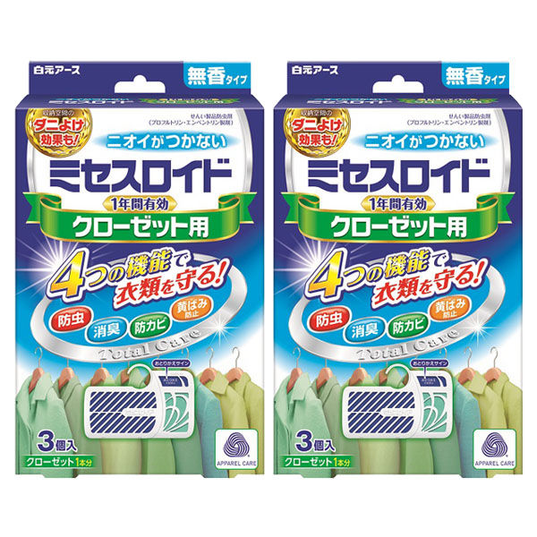 ミセスロイド　クローゼット用　2箱（3個入×2）　1年防虫　白元アース