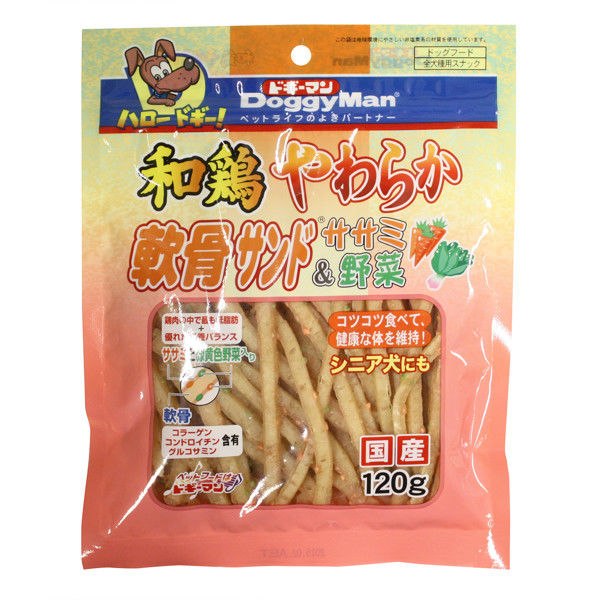 ドギーマン 犬用 和鶏やわらか軟骨サンド ササミ＆野菜 国産 120g 1袋