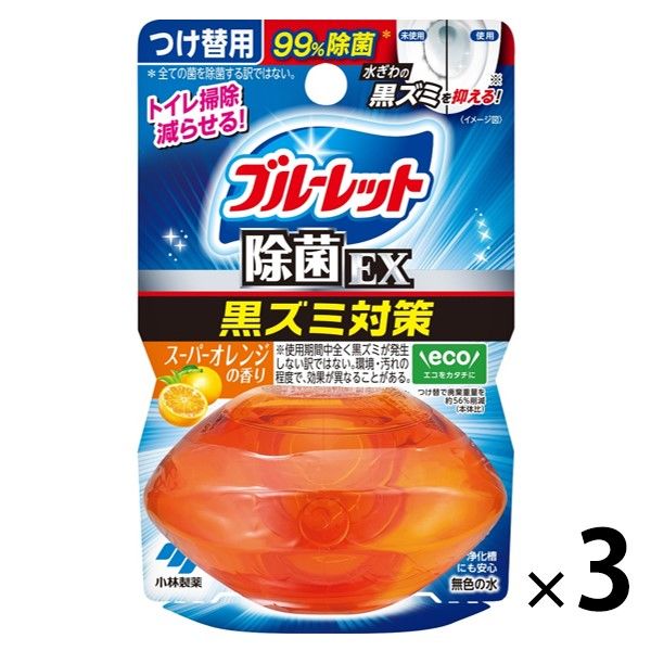 液体ブルーレットおくだけ除菌EX トイレタンク芳香洗浄剤 スーパーオレンジの香り 詰め替え用 70ml 1セット（3個） 小林製薬