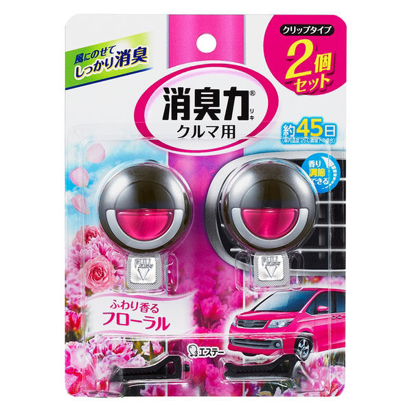 クルマの消臭力 クリップタイプ フローラルの香り 1パック（2個入り） 消臭剤 車 芳香剤 エステー