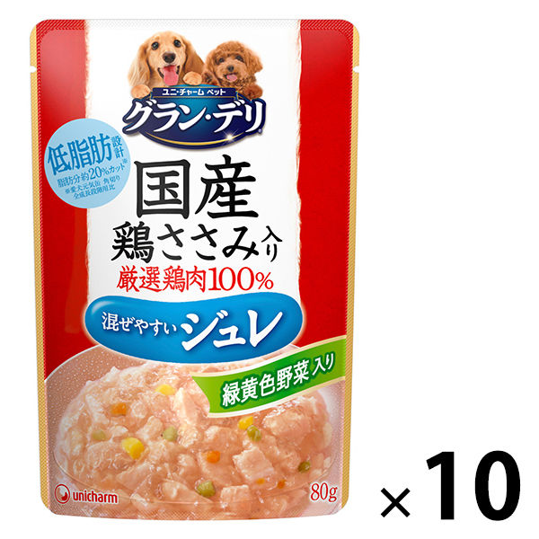 銀のさら ジュレ 成犬用 鶏ささみ緑黄色野菜入り 低脂肪 国産 80g 10袋 ドッグフード ウェット パウチ