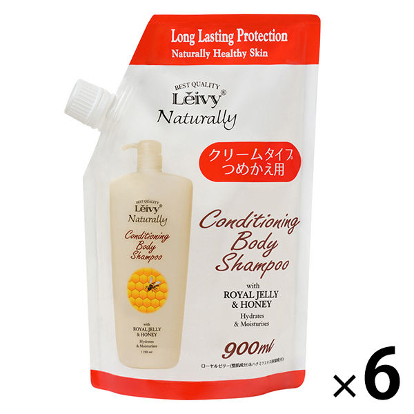 レイヴィー　ボディシャンプー　ローヤルゼリー＆ハチミツ　詰め替え用　すっきりフローラルの香り　900mL 6個 アクシス