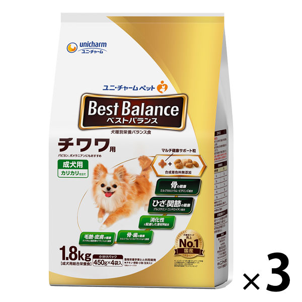 ベストバランス ドッグフード カリカリ仕立て 成犬 チワワ用 1.8kg（450g×4袋入）国産 3袋 ユニ・チャーム