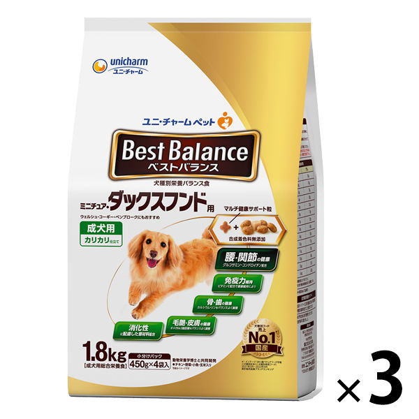 ベストバランス ドッグフード カリカリ仕立て 成犬 ミニチュアダックスフンド用 1.8kg（450g×4袋入）国産 3袋 ユニ・チャーム - アスクル