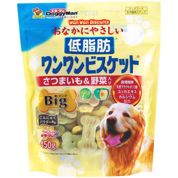 ドギーマン 犬用 低脂肪ワンワンビスケット Big さつまいも＆野菜入 450g 1袋