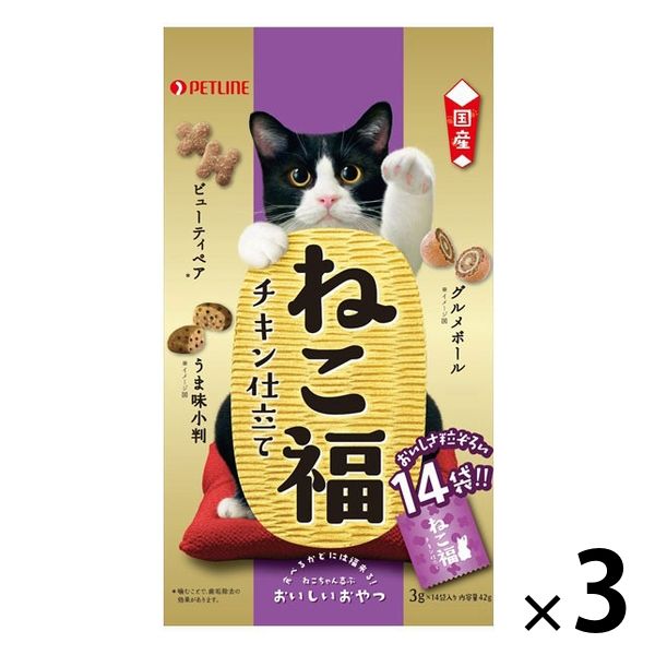 ねこ福 キャットフード チキン仕立て 3g×14包 3袋 ペットライン 旧日清