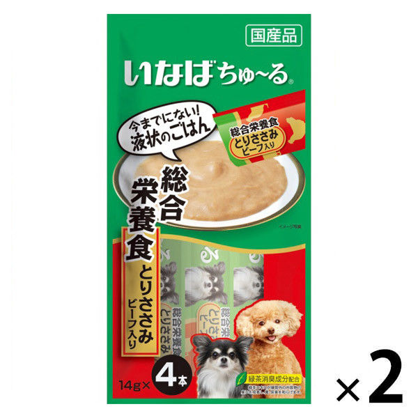 いなば ちゅーる ドッグフード 総合栄養食 とりささみ ビーフ入り 国産（14g×4本）2袋＜ちゅ～る チュール＞